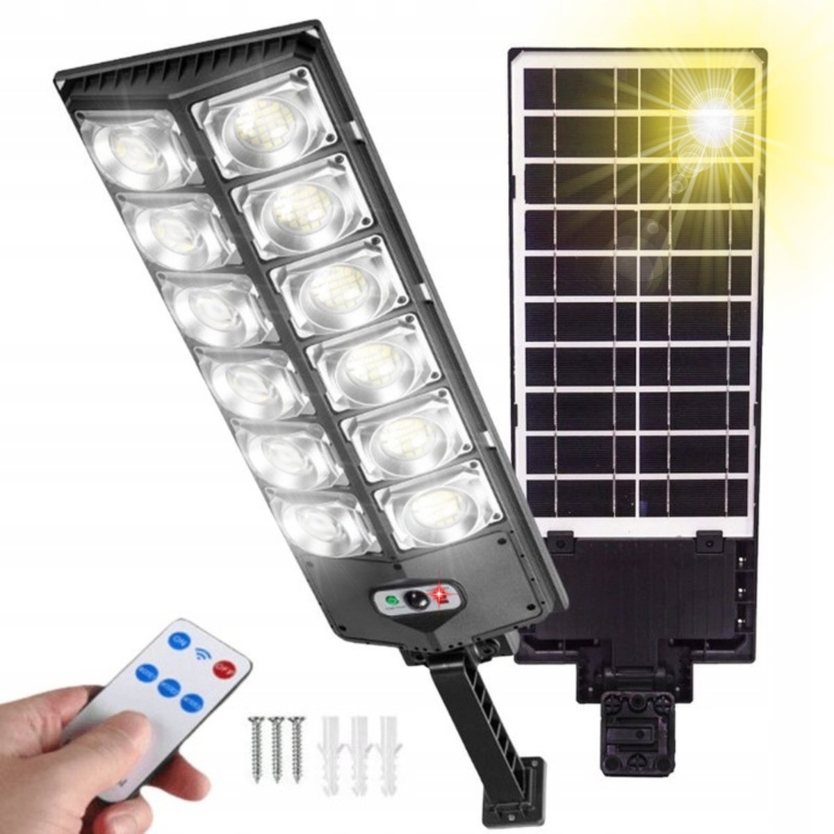 LAMPA SOLARNA ULICZNA 1200 W 45000 lm CZUJNIK RUCHU ZMIERZCHU + PILOT