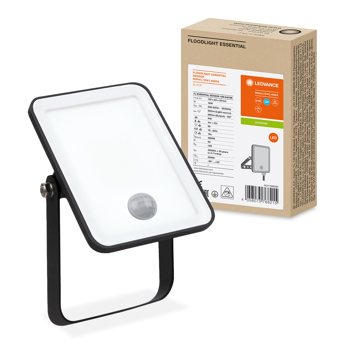 Naświetlacz LED 10W 4000K 900lm IP65 Czarny z Czujnikiem Ruchu LEDVANCE ESSENTIAL SENSOR