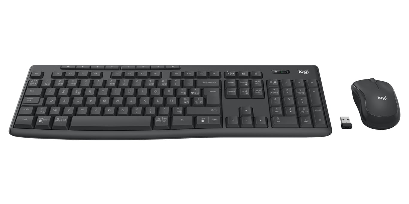Logitech 920-012068 klawiatura Dołączona myszka Biuro RF Wireless + Bluetooth AZERTY Belgijski Grafitowy 920-012068
