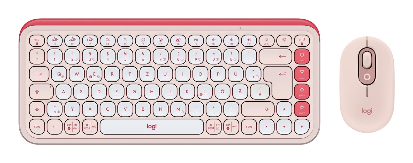 Logitech 920-013108 klawiatura Dołączona myszka Uniwersalne Bluetooth QWERTZ Niemiecki Różowy, Biały 920-013108