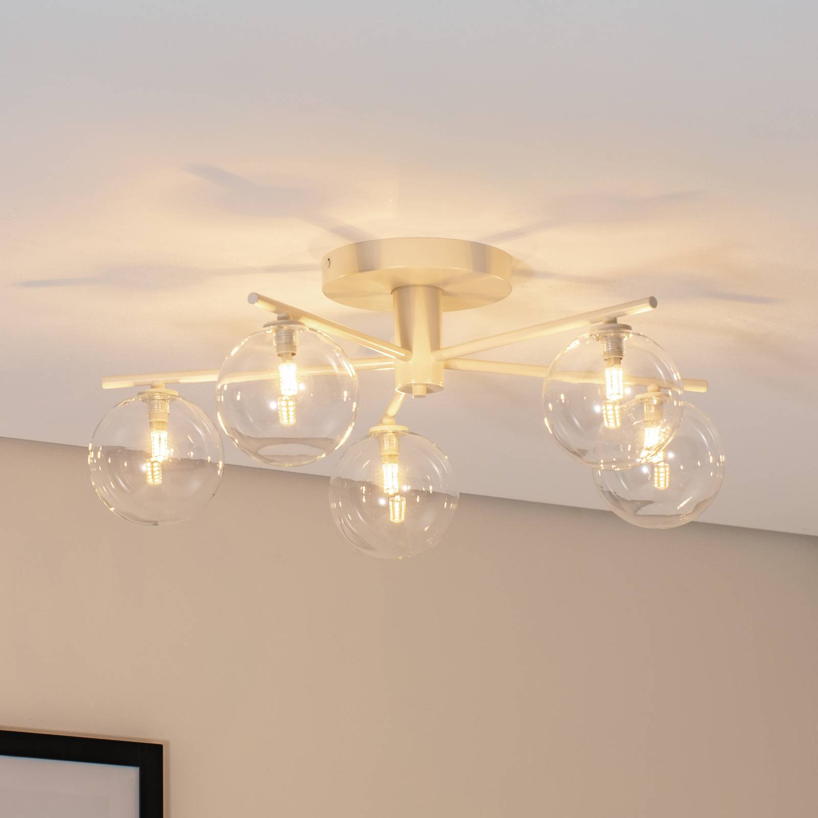 Lampa sufitowa Prato Jupiter, możliwość ściemniania, kremowy / amber, salon / jadalnia, metal
