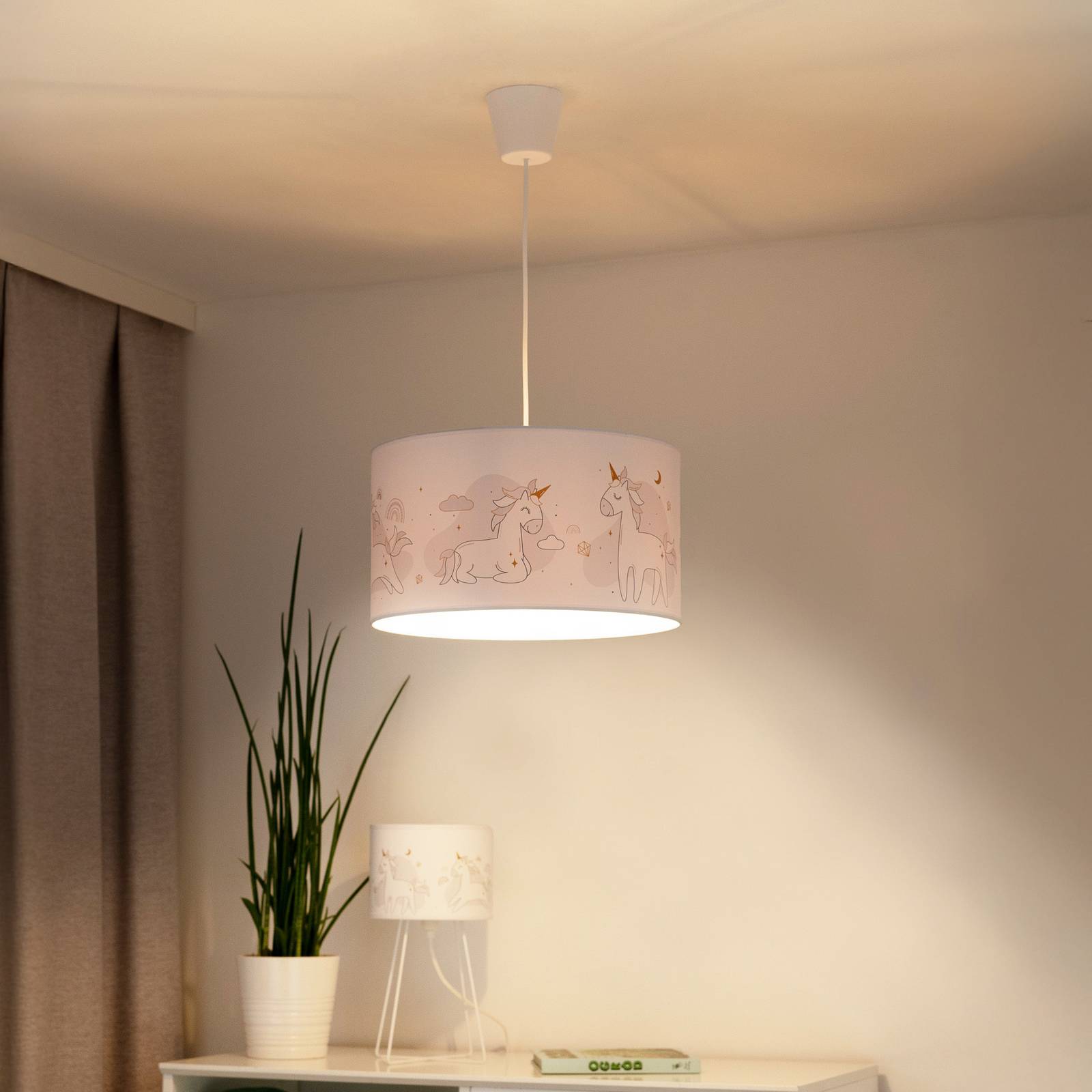 Lampa wisząca Mila Duolla, możliwość ściemniania, biały / opal, pokój dziecięcy, tkanina / materiał / jedwab