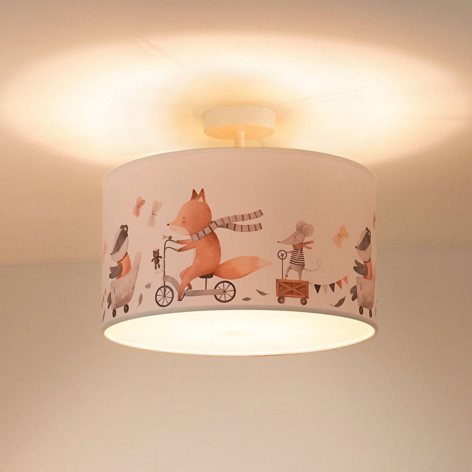 Lampa sufitowa Ferdi Kids Duolla, możliwość ściemniania, biały / opal, pokój dziecięcy, tkanina / materiał / jedwab
