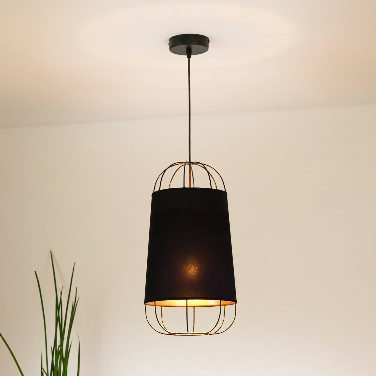 Lampa wisząca Lantern Duolla, możliwość ściemniania, czarny, salon / jadalnia, tkanina / materiał / jedwab