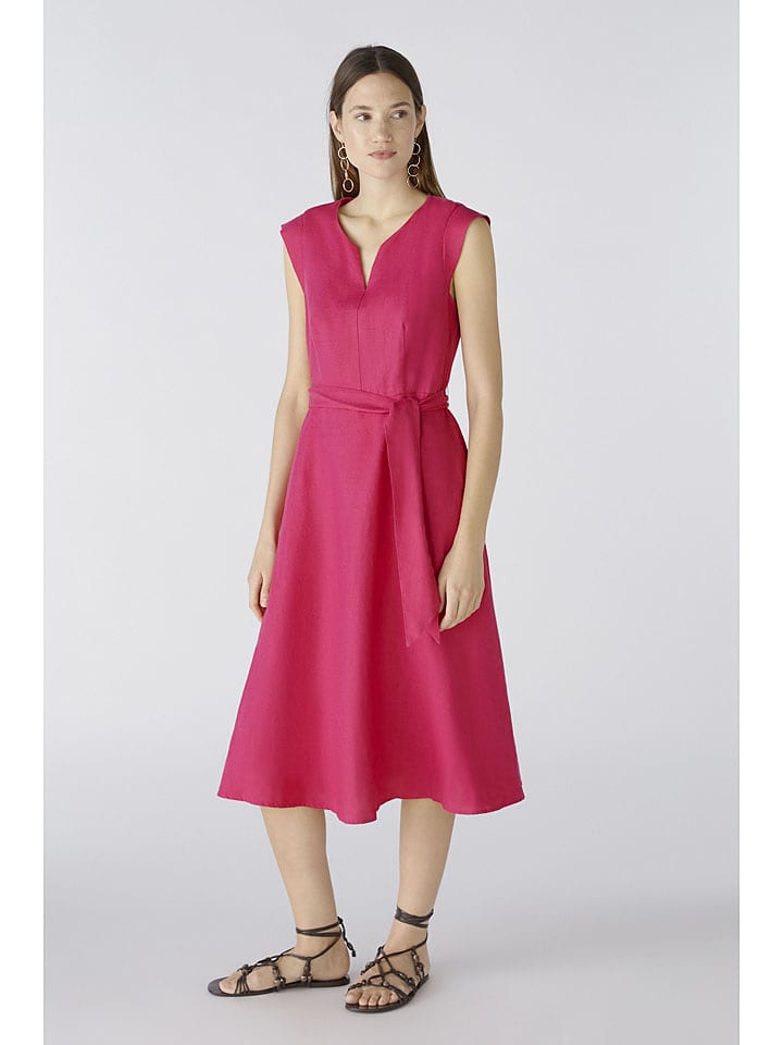 Oui Lniana sukienka w kolorze różowym