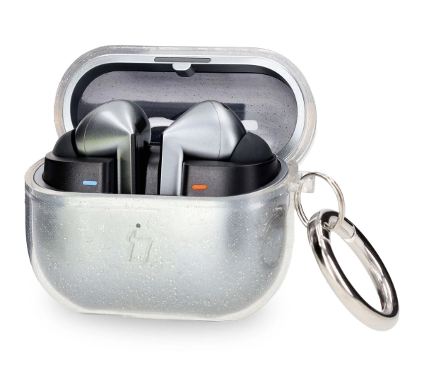 Bizon Elastyczne z karabińczykiem do Samsung Galaxy Buds 3/3 Pro Przezroczysto-brokatowy