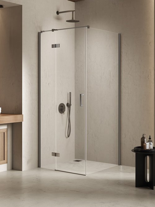 Kabina prysznicowa uchylna lewa kolor stal szczotkowana 90x80 cm K-4703 New Trendy Nesta Gunmetal Brushed