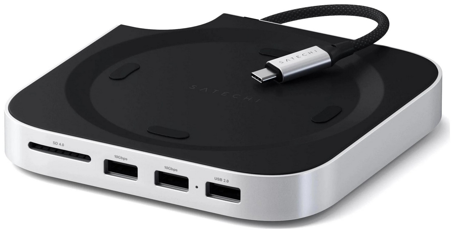 Satechi Stand & Hub do Mac Mini M4/M4 Pro 2024 USB-C 3.2 2x USB-A 3.2 Gen 2 1x USB-A 2.0 1x SD 4.0 UHS-II 1x SSD M.2 NVMe
