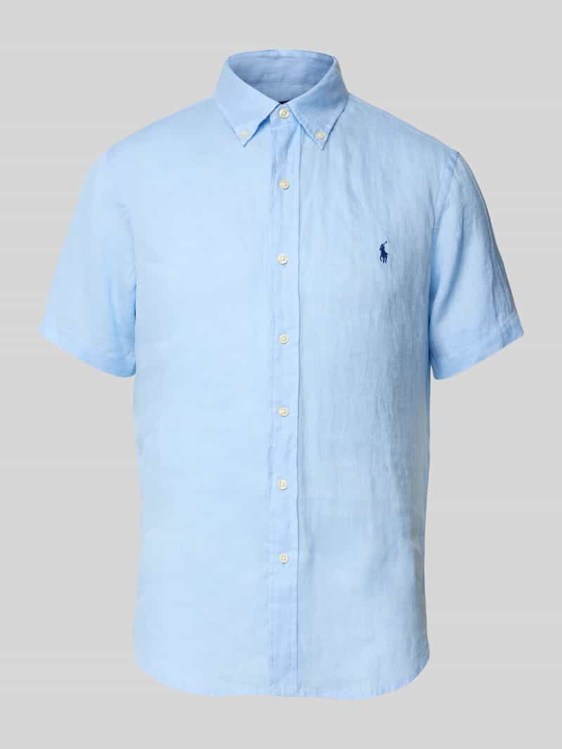 Koszula lniana o kroju custom fit z kołnierzykiem typu button down