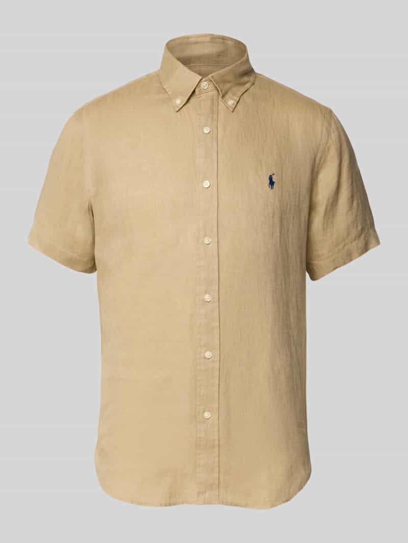 Koszula lniana o kroju custom fit z kołnierzykiem typu button down