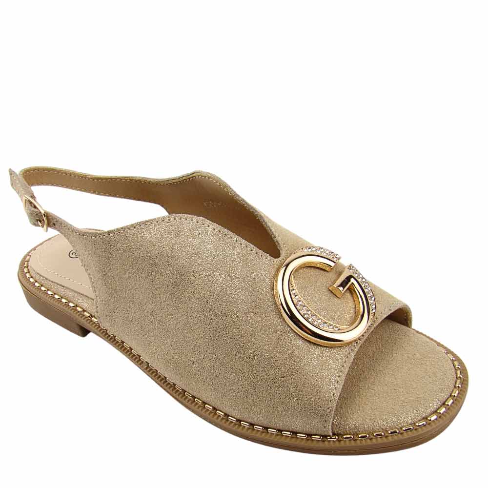 S.Barski KV51-044 sandały damskie skórzane z ozdobą comfort złote