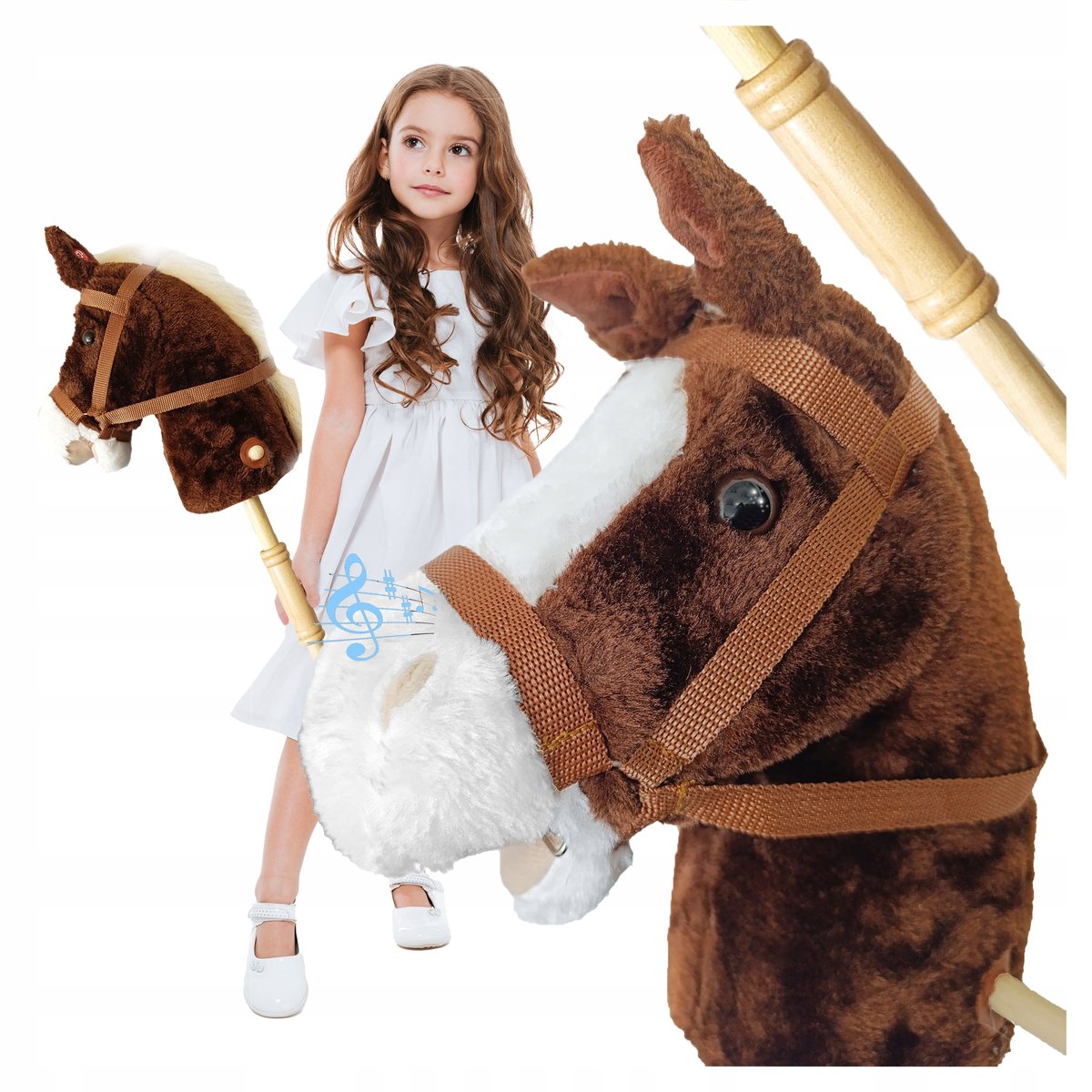 Hobby Horse miękka głowa konia koń na kiju rży 93 cm dźwięki galopu plusz