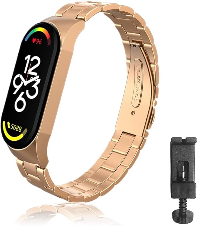 ETUI DO ZEGARKA XIAOMI MI BAND 3/4/5/6 ZŁOTE Z BRANSOLETĄ STAL NIERDZEWNA