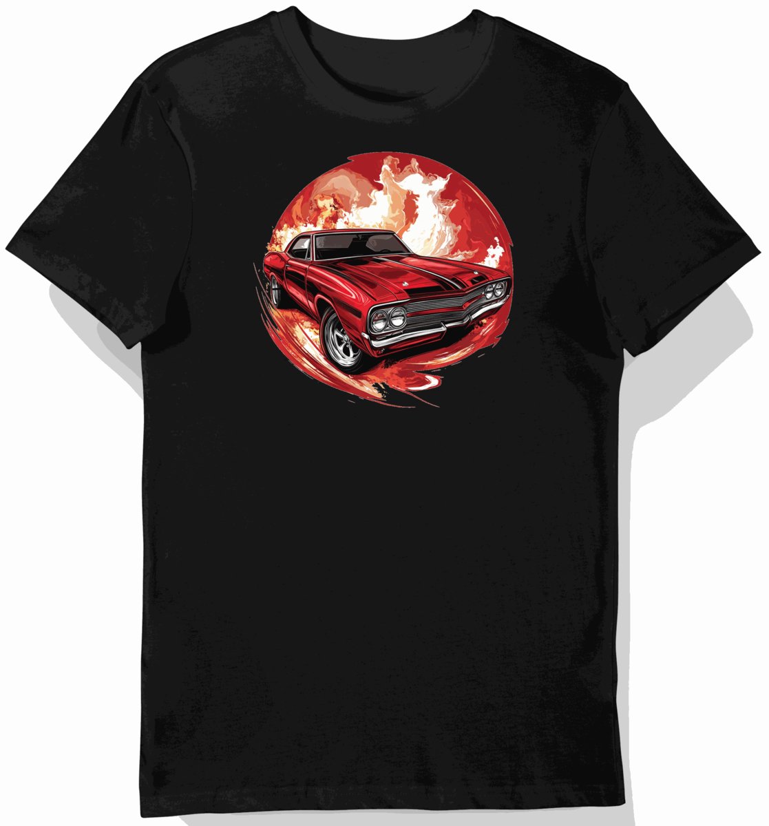 Koszulka męska czarna z motywem klasycznego superauta w akcji M