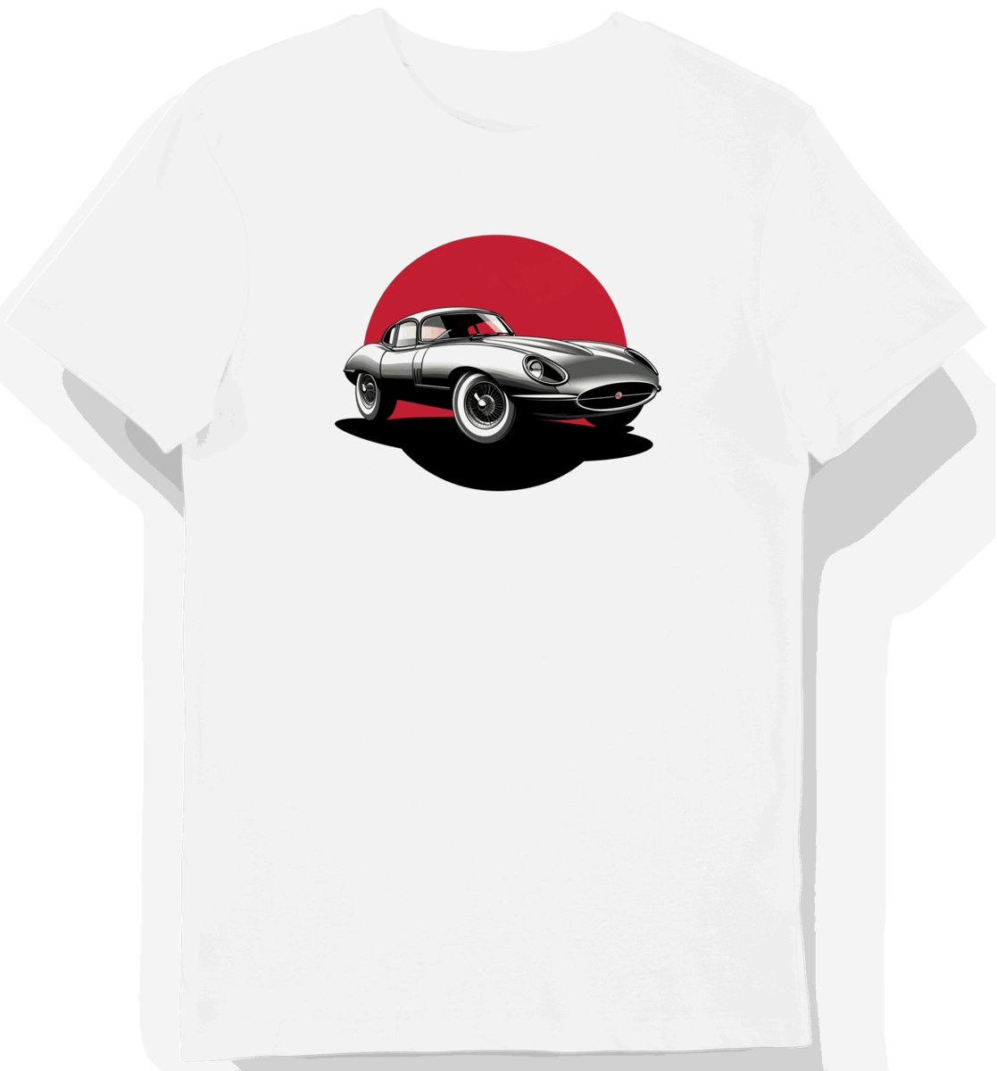 Koszulka męska biała z klasycznym samochodem Jaguar E-Type XXL