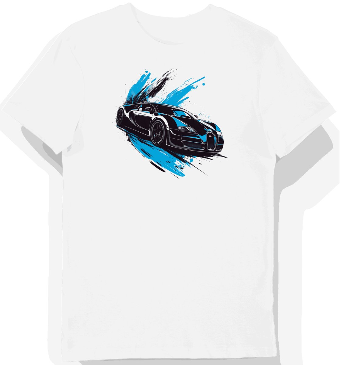 Koszulka męska biała T-shirt z motywem sportowego samochodu Bugatti M