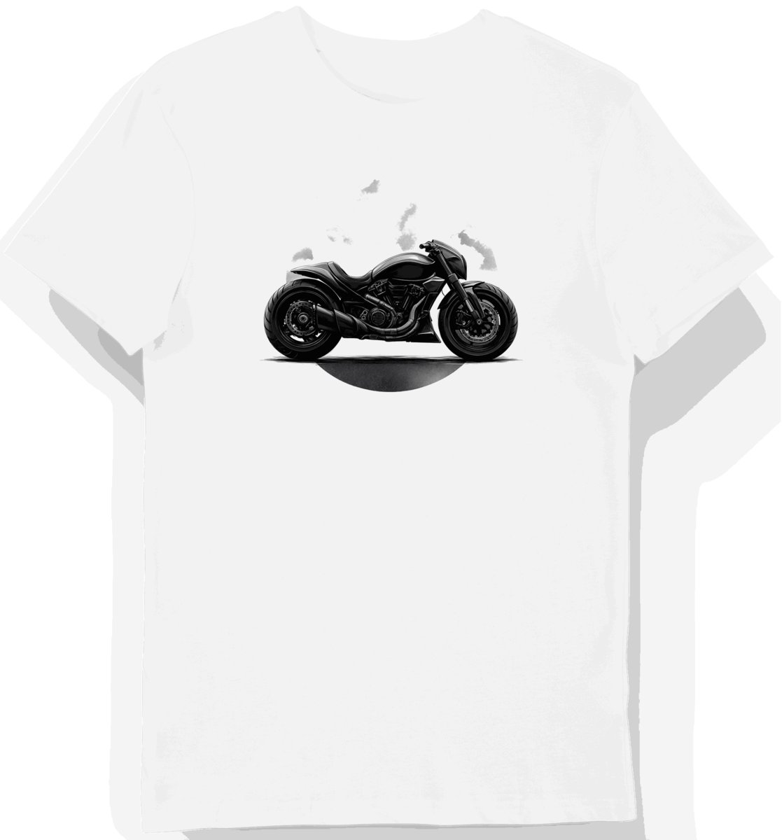 Koszulka męska biała z motywem motocykla w eleganckiej mgle XL