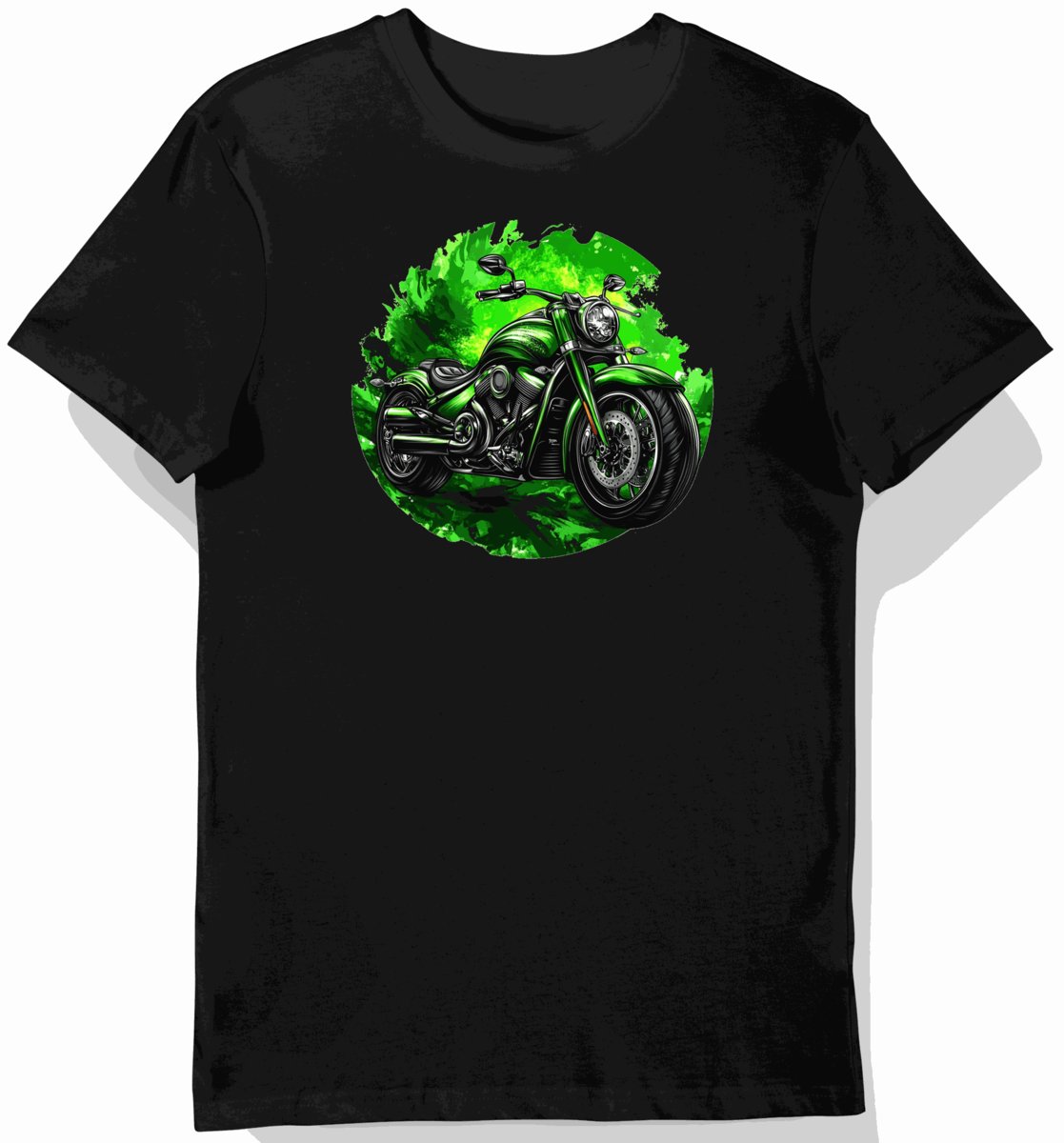 Koszulka męska czarna z motywem Kawasaki Vulcan w zielonym blasku L