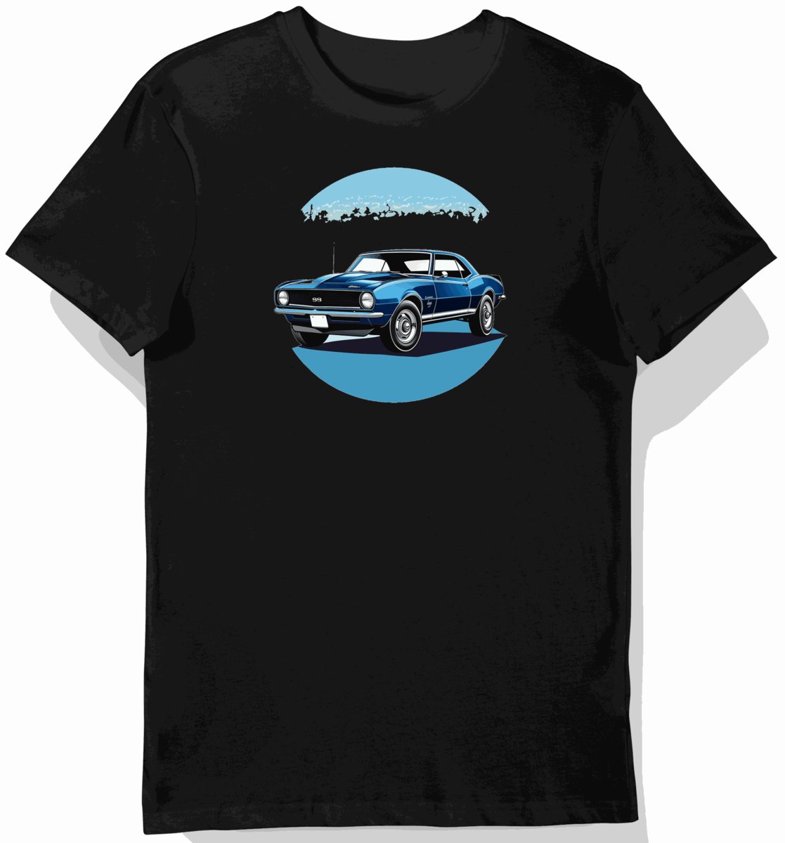 Koszulka męska czarna z klasycznym samochodem Chevrolet Camaro 1967 S