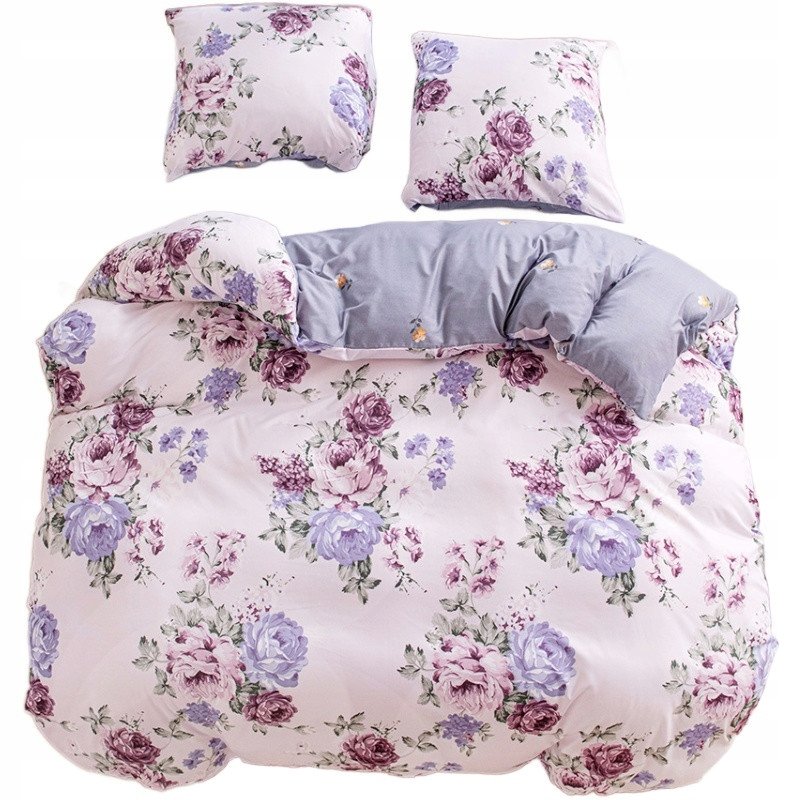 Pościel 140x200 bawełna satynowa dwustronna GierekHoff 2 cz roże fiolet