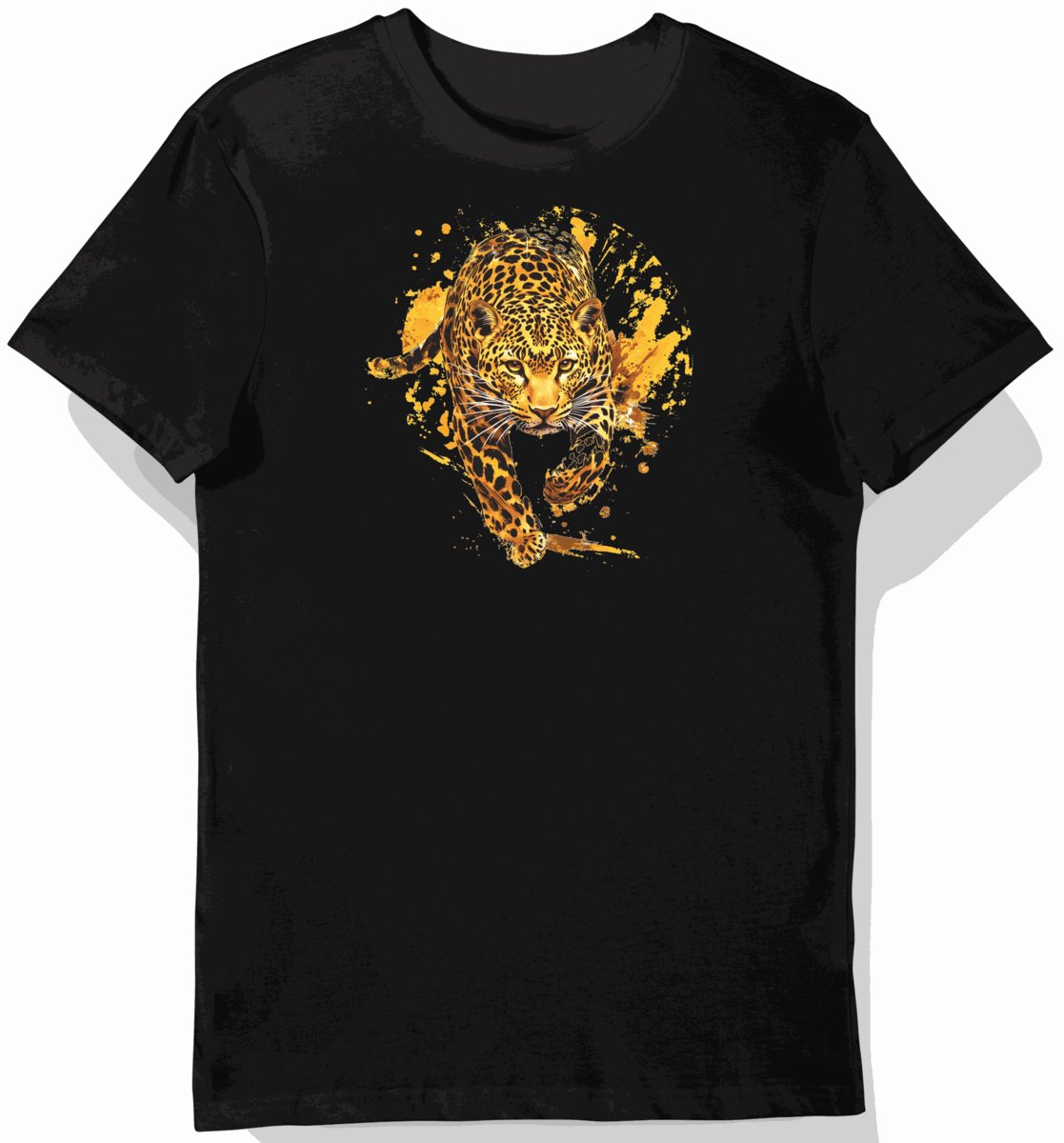Koszulka męska czarna z motywem pantery w złocistym słońcu. XXL
