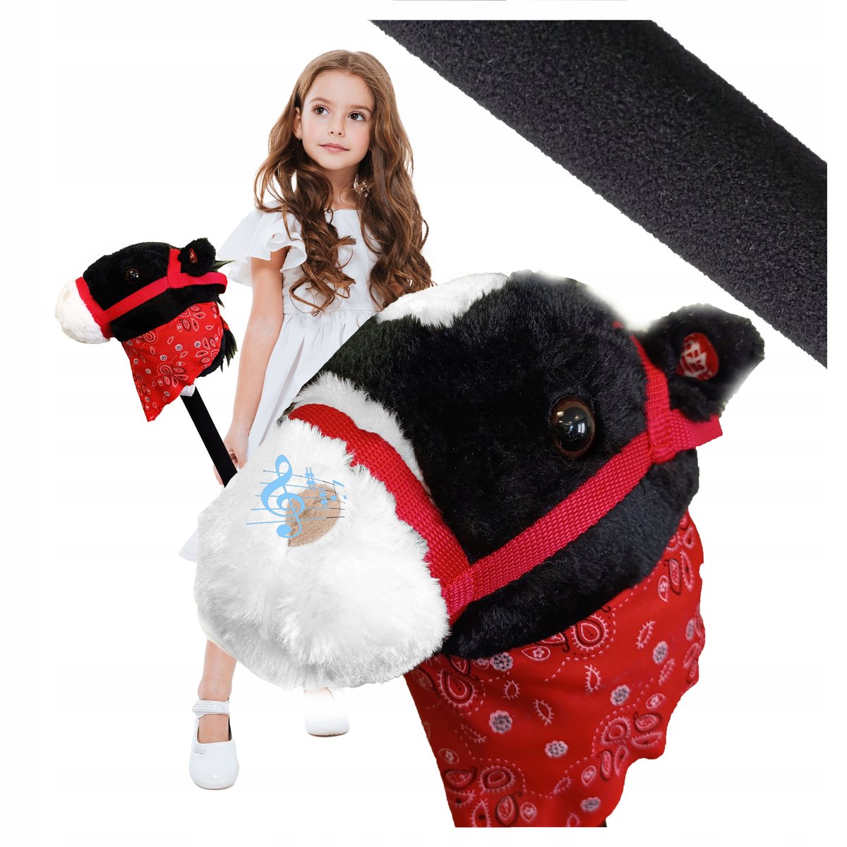 Hobby Horse miękka głowa konia koń na kiju rży 68 cm dźwięki galopu plusz