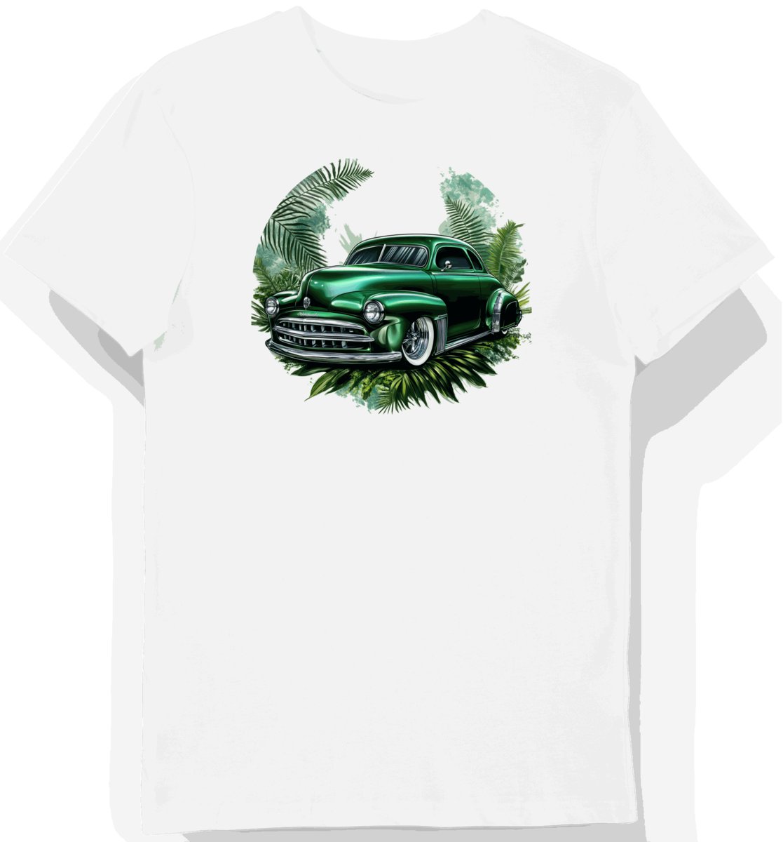 Koszulka męska biała z motywem klasycznego pojazdu z lat 40. S