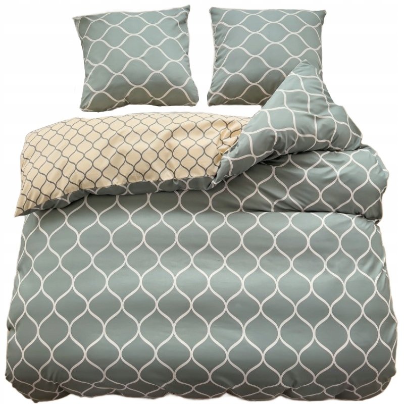 POŚCIEL 200x220 DWUSTRONNA BAWEŁNA SATYNA GierekHoff KOMPLET 3 cz SZARA/BI