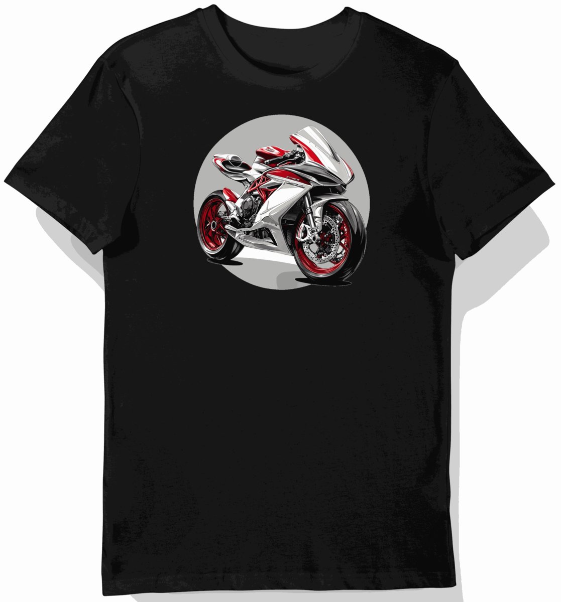 Koszulka męska czarna z Wizerunkiem Sportowego Motocykla L