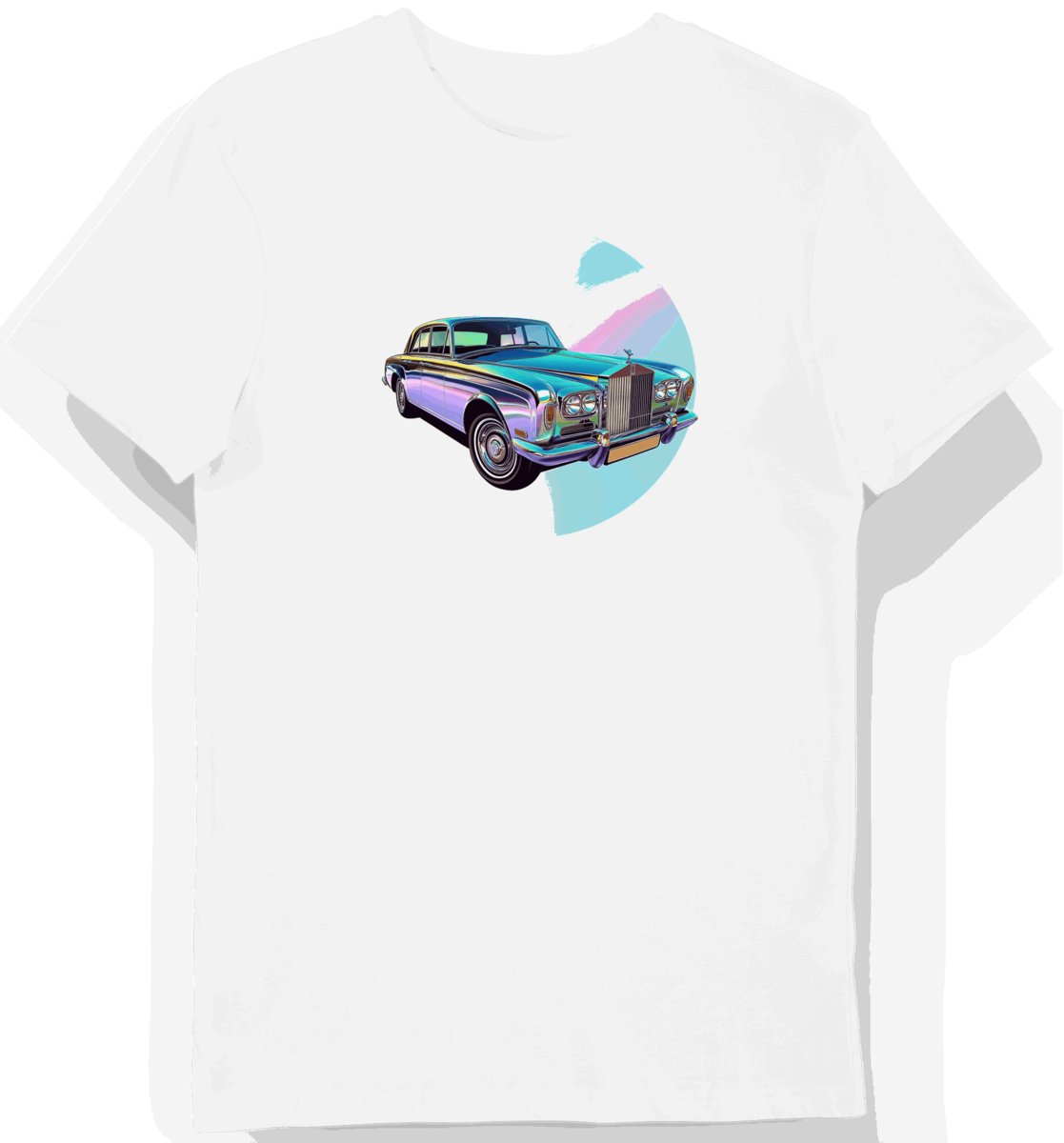 Stylowa Koszulka męska biała z Motywem Klasycznego Auta S