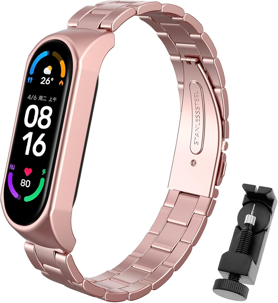 ETUI DO ZEGARKA XIAOMI MI BAND 4/5/6 RÓŻOWE Z BRANSOLETĄ STAL NIERDZEWNA