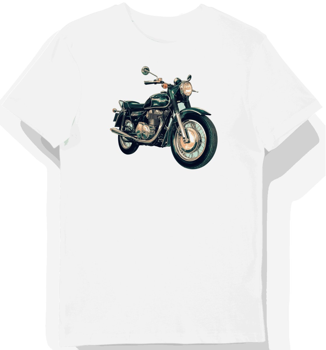 Koszulka męska biała z eleganckim motocyklem w stylu retro 3XL