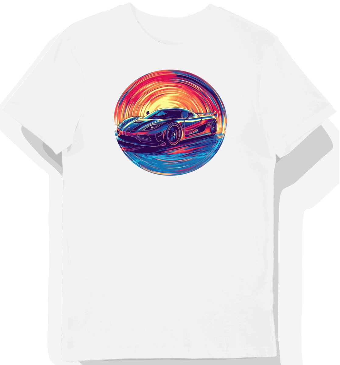 Koszulka męska biała z dynamicznym designem sportowego auta XL