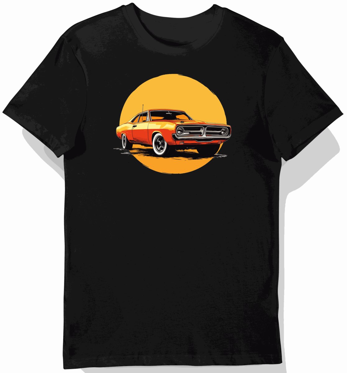 Koszulka męska czarna z Motywem Klasycznego Samochodu w Słońcu L