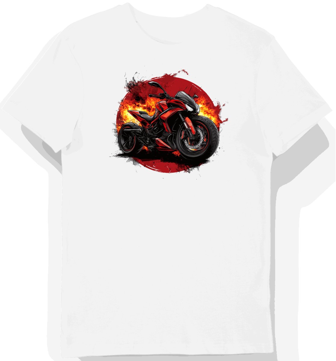 Koszulka męska biała z dynamicznym motywem motocykla 3474 S