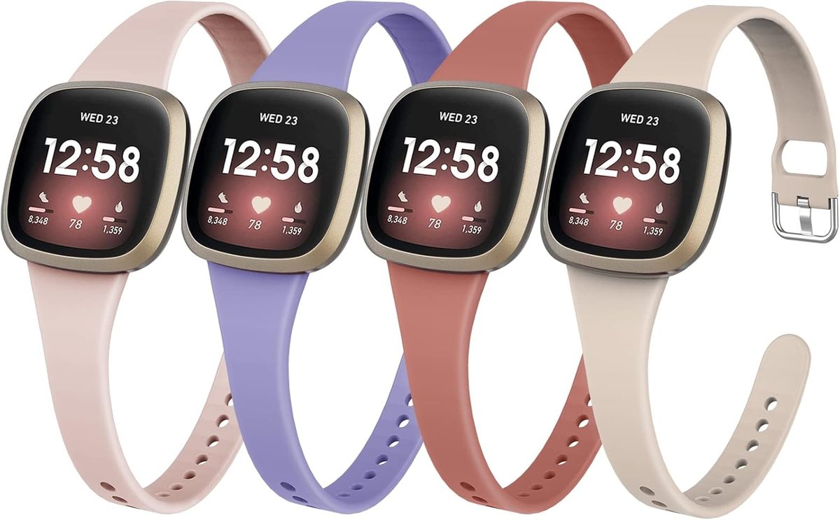 4x PASEK DO ZEGARKA Fitbit Versa 3/Sense SILIKON BEŻ FIOLET RUDY RÓŻ ZESTAW