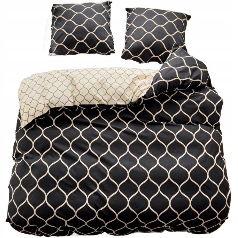 POŚCIEL 140x200 DWUSTRONNA BAWEŁNA SATYNA GierekHoff KOMPLET 2 cz CZARNA/BI