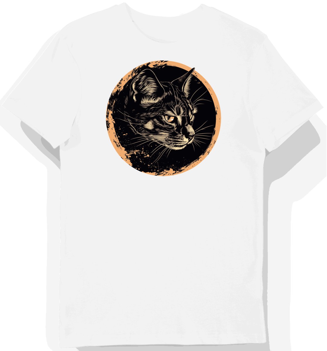 Koszulka męska biała z motywem eleganckiego kota w chłodnym blasku L