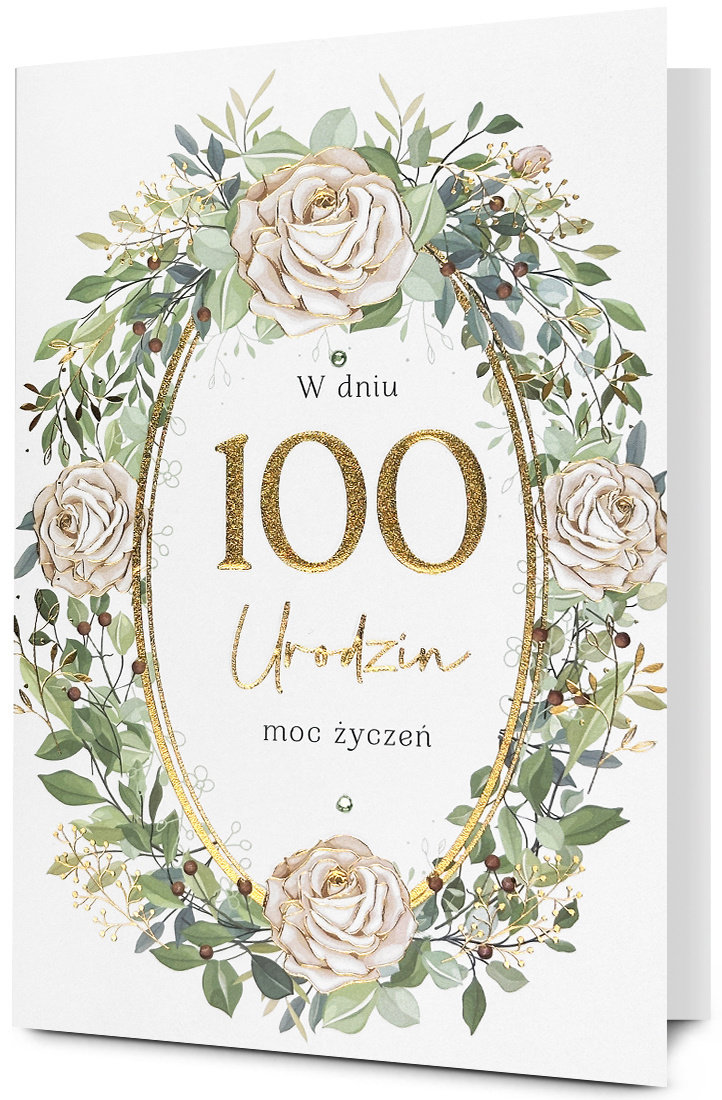 Kartka na 100 urodziny zdobiona złoceniami HM3268