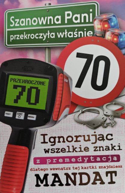 Kartka na 70 urodziny dla Kobiety, z żartem JCX218