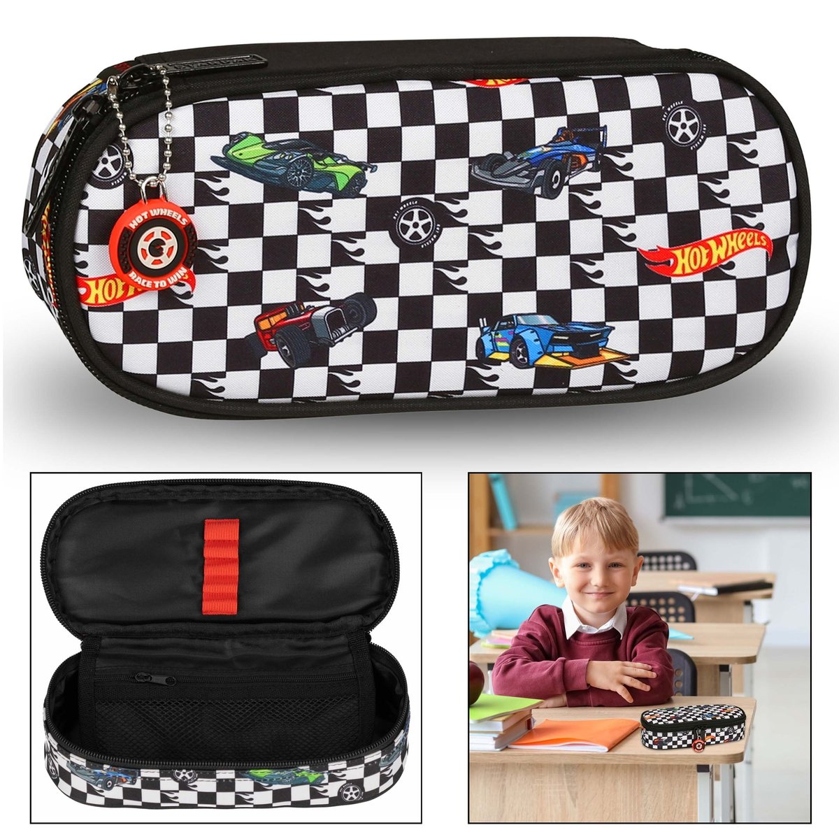 Hot Wheels KOMOROWY piórnik szkolny, saszetka w samochody DLA CHŁOPCA 5x22x10cm