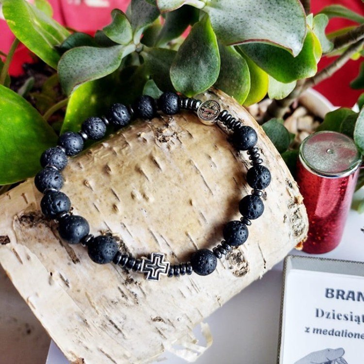 MĘSKI RÓŻANIEC na rękę BRANSOLETKA męska LAWA WULKANICZNA hematyt/GiovanniDivine