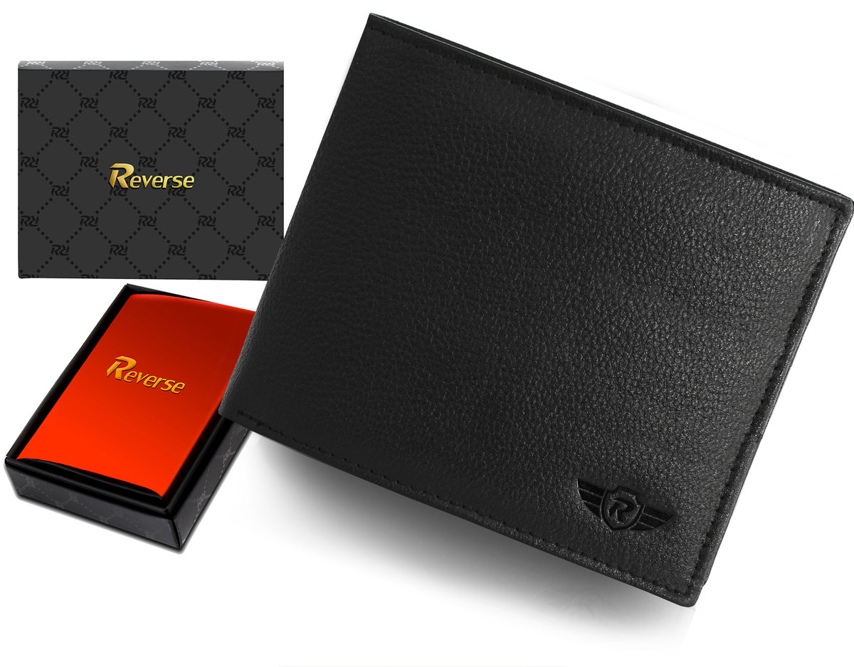 REVERSE Skórzany portfel męski skóra naturalna antykradzieżowy ochrona RFID