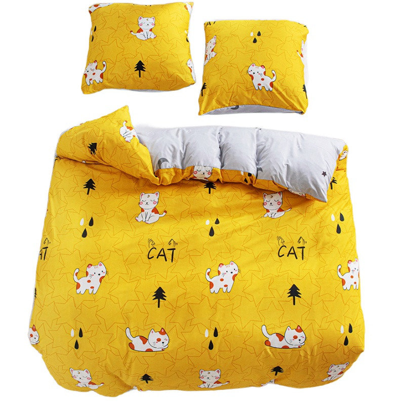 Pościel 140x200 bawełna satynowa dwustronna GierekHoff 2 el żółta koty