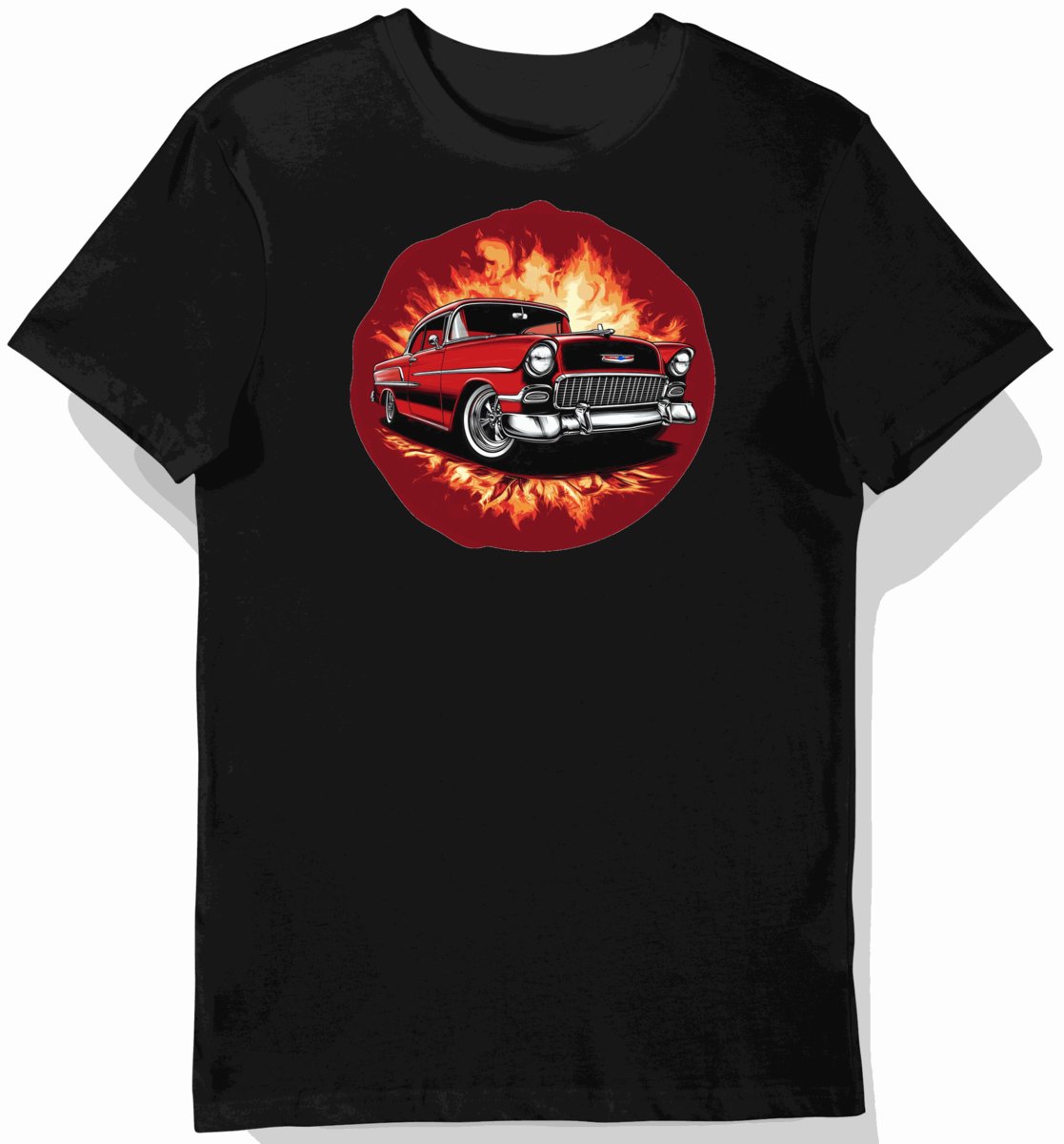 Koszulka męska czarna z klasycznym autem w ogniu XL