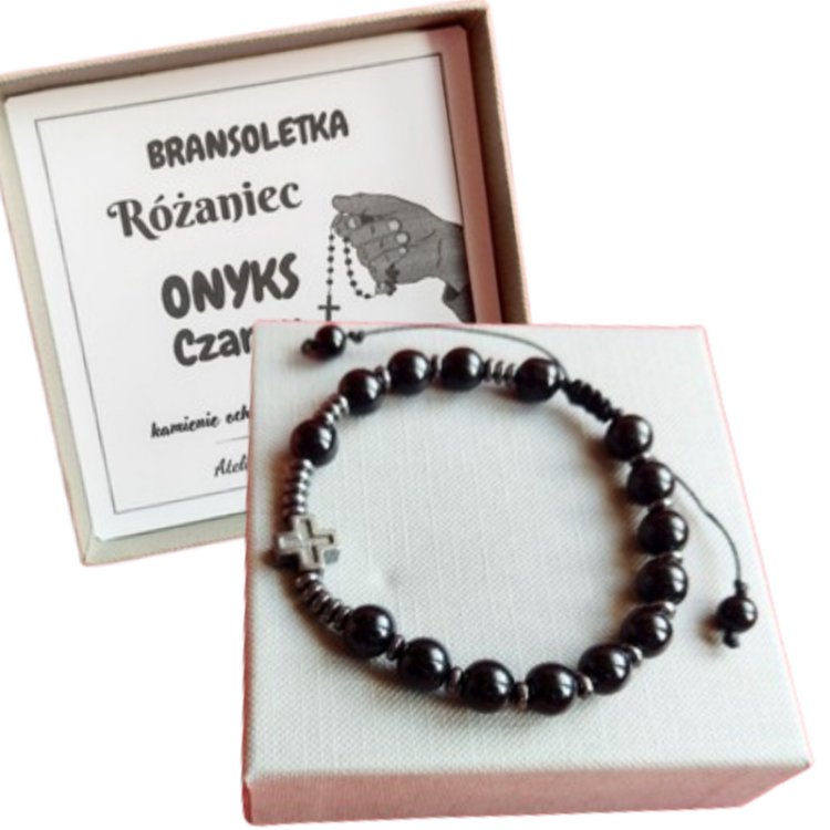 ONYKS CZARNY RÓŻANIEC na rękę Męska BRANSOLETKA Kamienie Naturalne regulowany obwód/GiovanniDivine