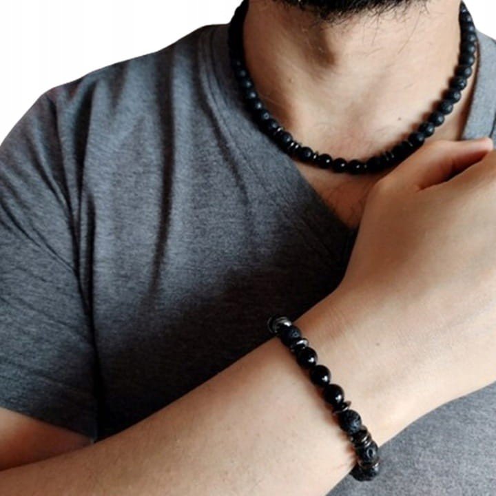 Męski KOMPLET OCHRONNY AMULET Naszyjnik i Bransoletka LAWA i TURMALIN/GiovanniDivine