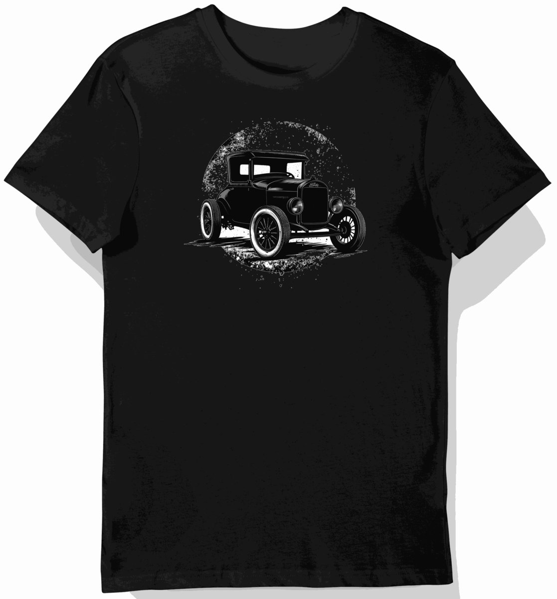 Koszulka męska czarna z klasycznym motywem Forda i hot rod M