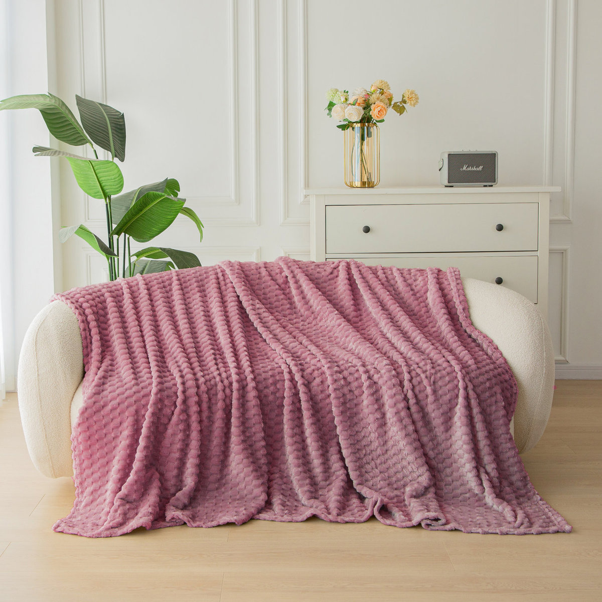 Miękki Koc Szachownica 160X200 - Różowy