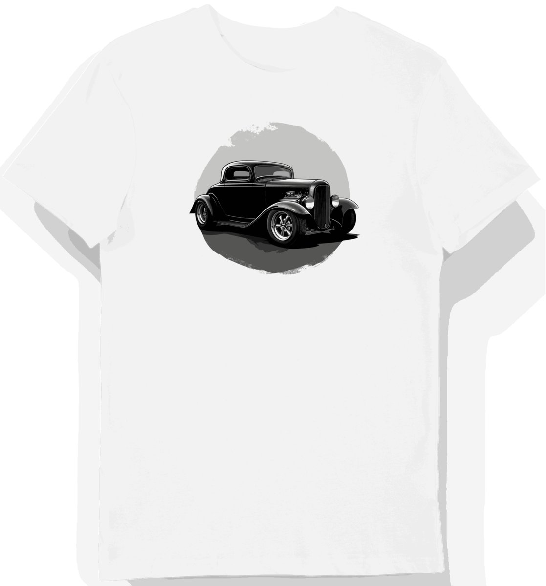 Koszulka męska biała z klasycznym autem 1932 Ford Coupe L